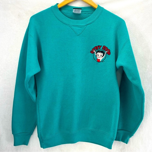 Vintage Betty Boop Embroidered Blue Teal Sweatshirt Sz Large Signal Sports 90’s - Picture 1 of 7